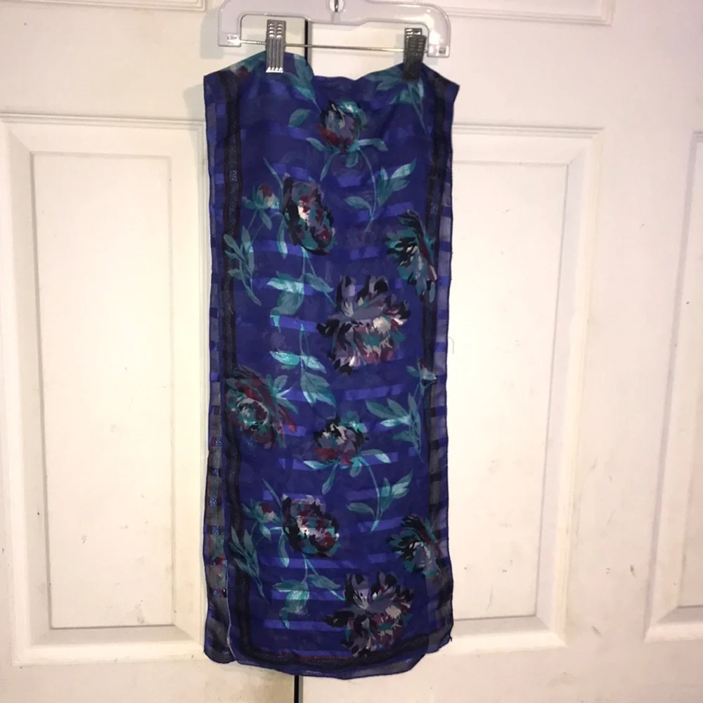 Women’s Sheer Floral Blue Scarf